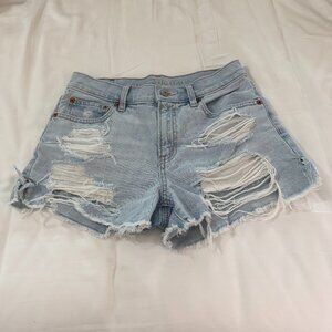 American Eagle Ripped '90 Boyfriend Shorts (Light Denim Wash)
